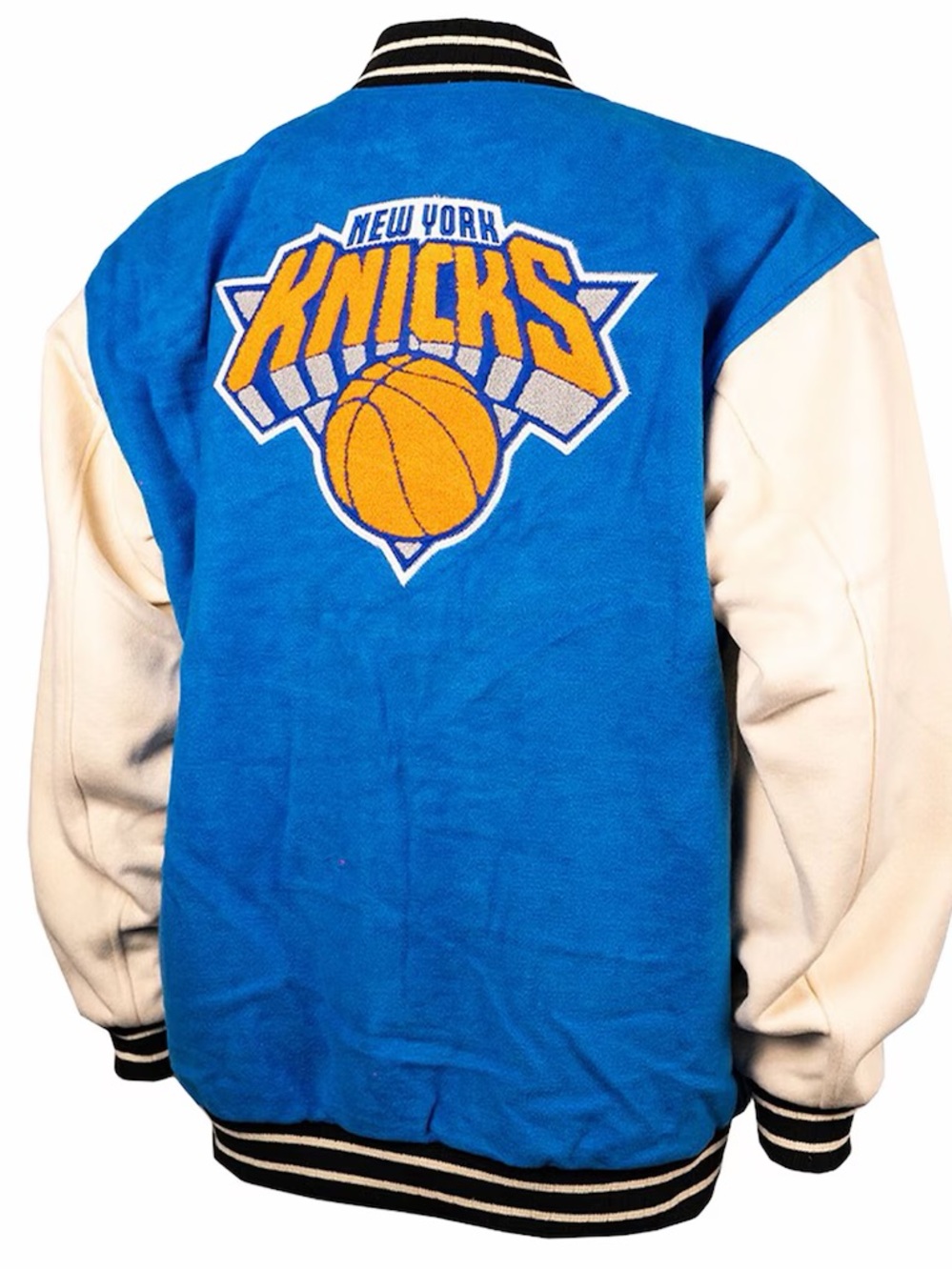 Unisex New York Knicks FISLL Blue/Cream Full-Snap Varsity Jacket - Picture 5 of 6